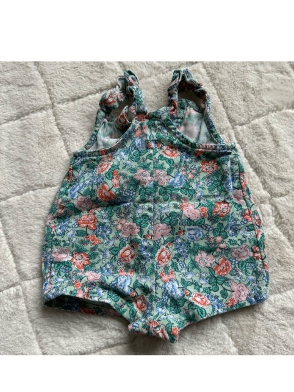 Old Navy | Green and Pink Floral Ruffle Overalls | Size 0-3 Months - Picture 3 of 11